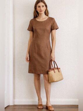 Vintage 90's Y2K Elegant Linen Short Sleeve Dress EC